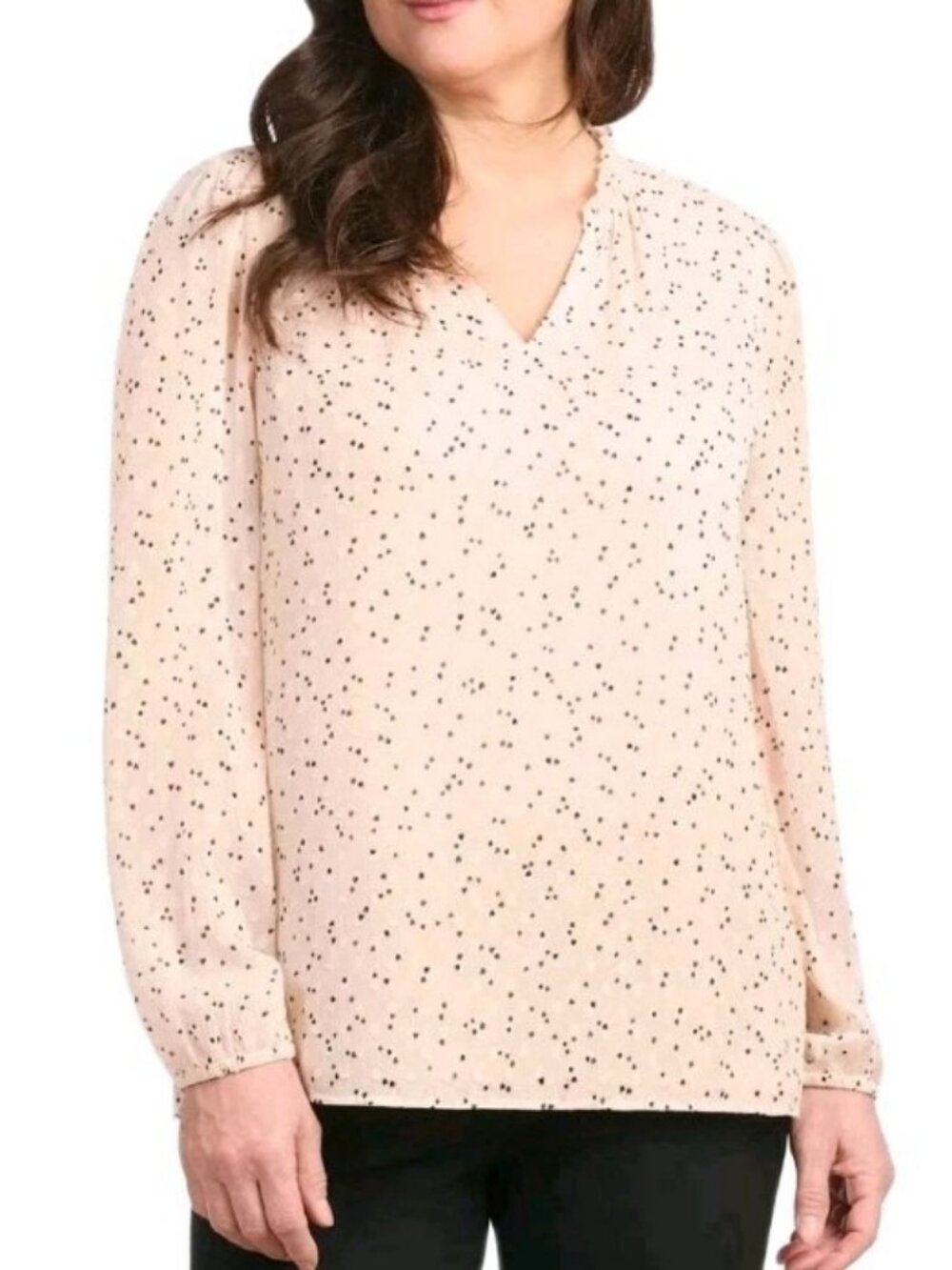 Hilary Radley Women's Long Sleeve Blouse, 2XL Geometric Pattern Lightweight